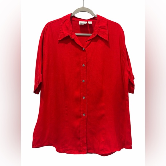 Chico's Tops - Vintage Chico's Design 100% Turkish Linen Red Button-Up Blouse Size 3 (XL) FLAW